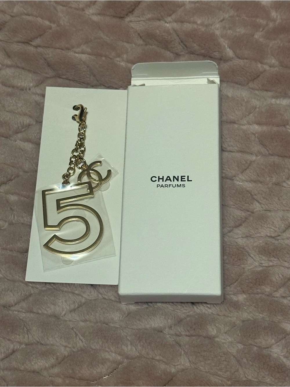 CHANEL Gold Number 5 Keychain Charm with CC Accent